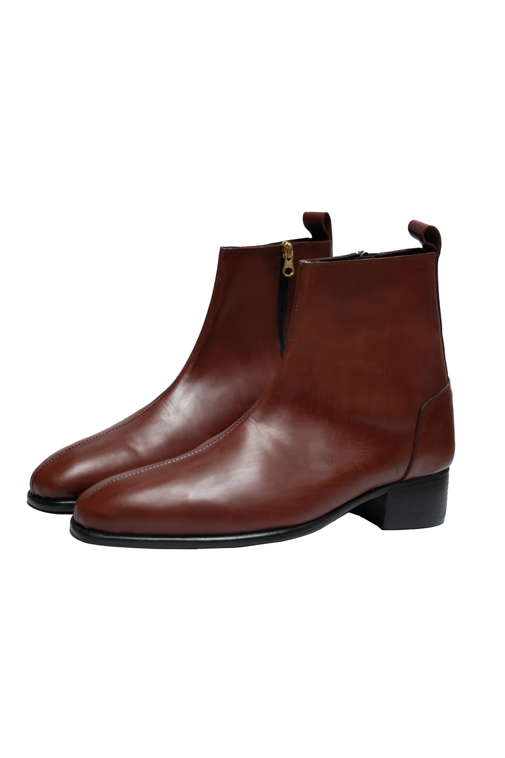 Ajadi Senior Man Boots in Brown Leather with Side Zipper and Cuban Heel