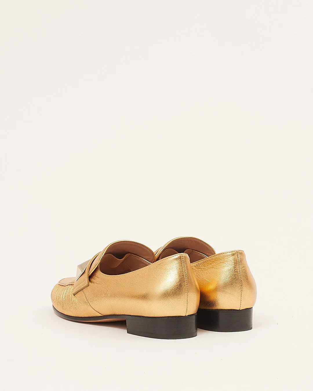 Valentino Gold Metallic Leather Studded Loafers - 36.5