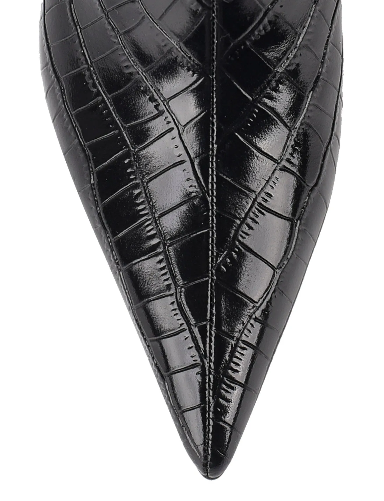 Yonita Long Boots - Black Croc Leather